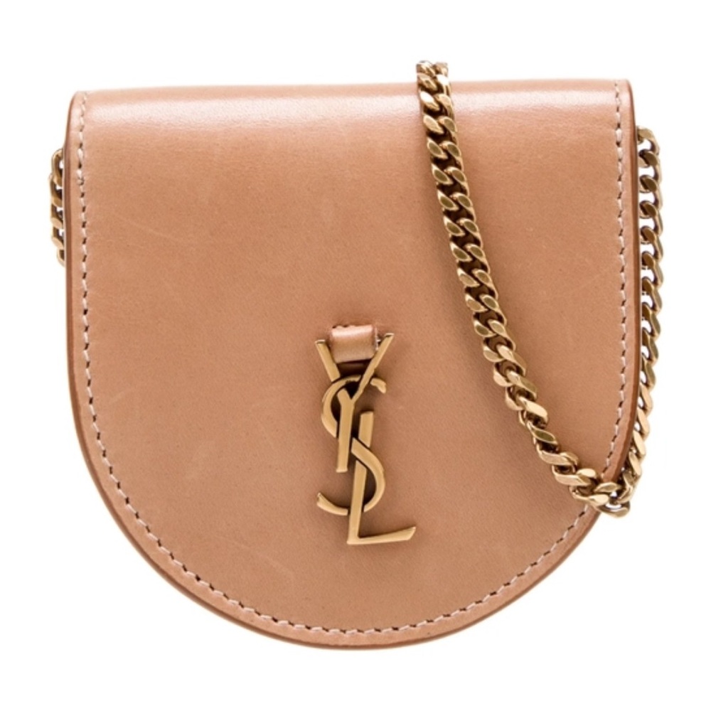 Yves Saint Laurent Beige/Tan Leather Crossbody with Gold Chain and YSL Emblem